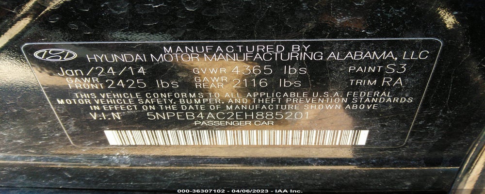 5NPEB4AC2EH885201 2014 HYUNDAI SONATA photo no. 9