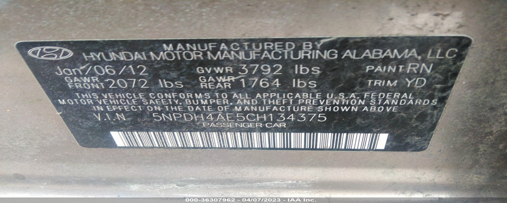 5NPDH4AE5CH134375 2012 HYUNDAI ELANTRA photo no. 9