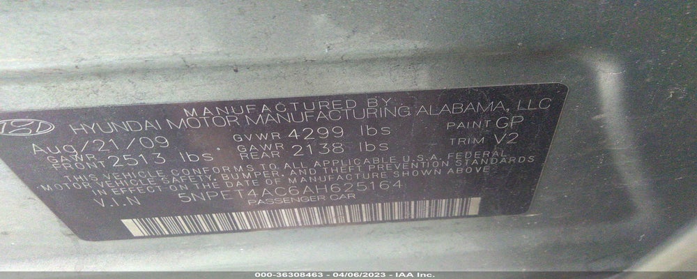 5NPET4AC6AH625164 2010 HYUNDAI SONATA photo no. 9