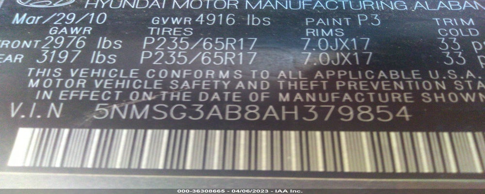 5NMSG3AB8AH379854 2010 HYUNDAI SANTA FE photo no. 9