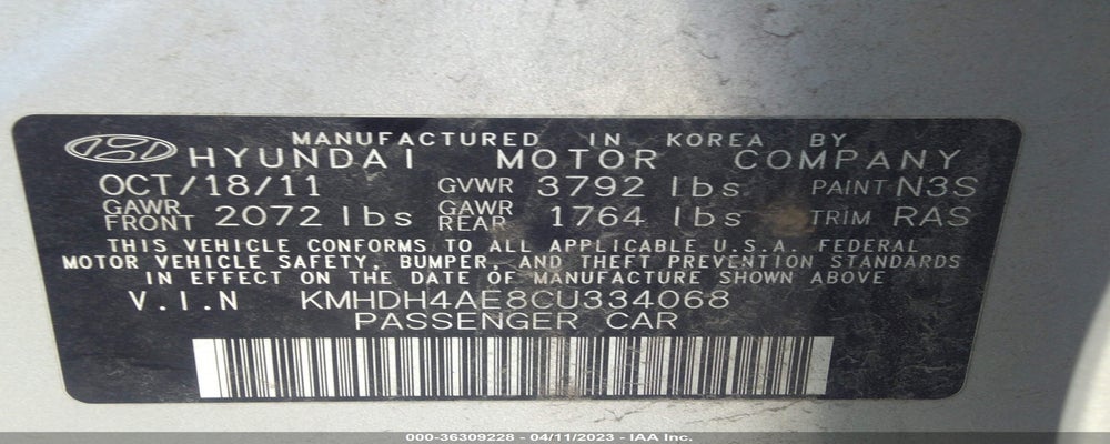 KMHDH4AE8CU334068 2012 HYUNDAI ELANTRA photo no. 9