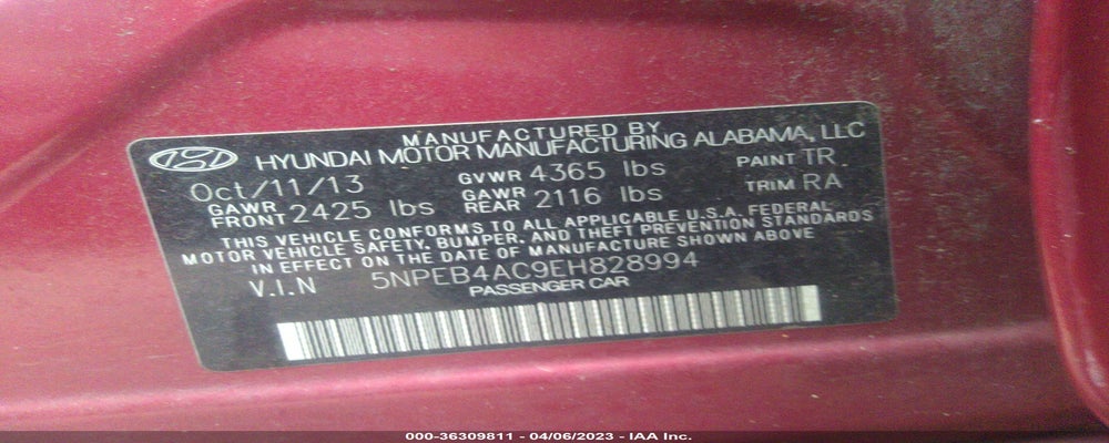 5NPEB4AC9EH828994 2014 HYUNDAI SONATA photo no. 9