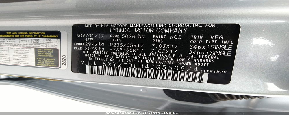 5XYZTDLB4JG550624 2018 HYUNDAI SANTA FE SPORT photo no. 9