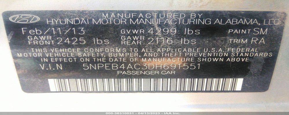 5NPEB4AC3DH691551 2013 HYUNDAI SONATA photo no. 9