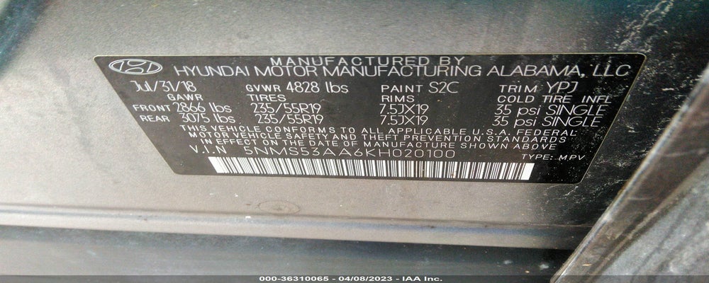 5NMS53AA6KH020100 2019 HYUNDAI SANTA FE photo no. 9