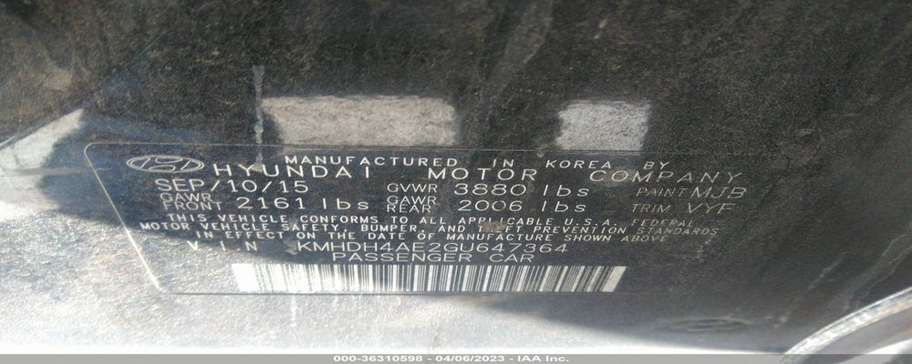 KMHDH4AE2GU647364 2016 HYUNDAI ELANTRA photo no. 9