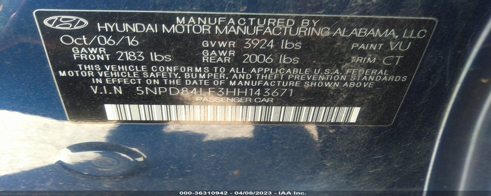 5NPD84LF3HH143671 2017 HYUNDAI ELANTRA photo no. 9