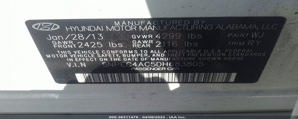5NPEC4AC5DH683805 2013 HYUNDAI SONATA photo no. 9