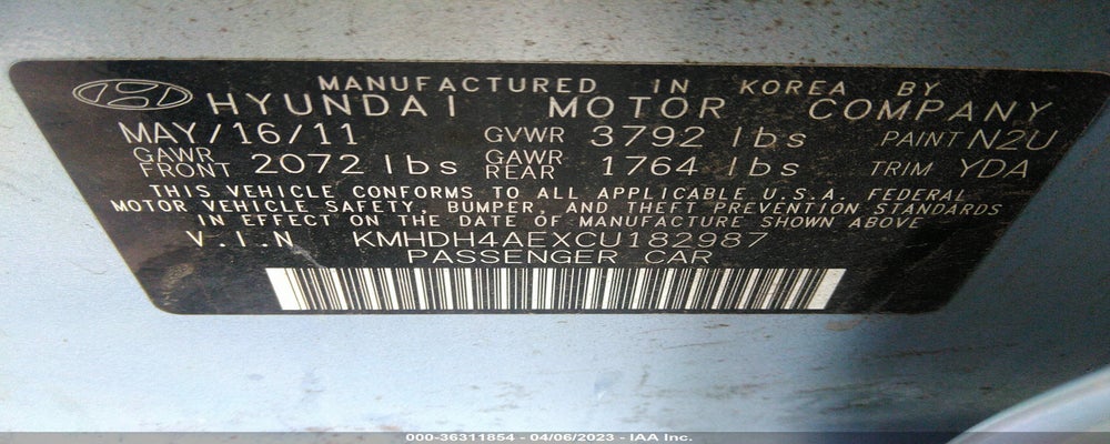 KMHDH4AEXCU182987 2012 HYUNDAI ELANTRA photo no. 9