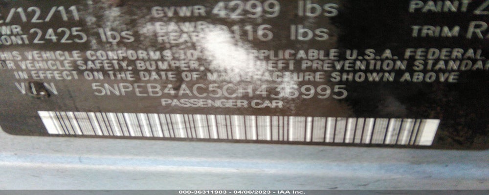 5NPEB4AC5CH436995 2012 HYUNDAI SONATA photo no. 9