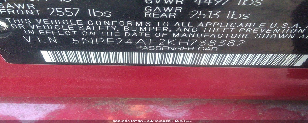 5NPE24AF2KH738382 2019 HYUNDAI SONATA photo no. 9