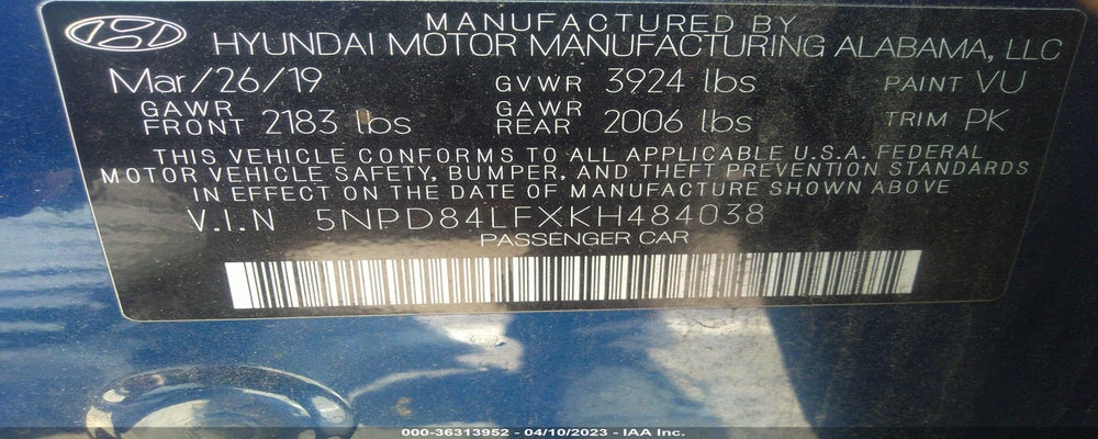 5NPD84LFXKH484038 2019 HYUNDAI ELANTRA photo no. 9