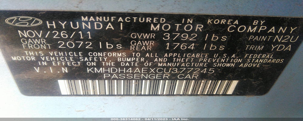 KMHDH4AEXCU377245 2012 HYUNDAI ELANTRA photo no. 9