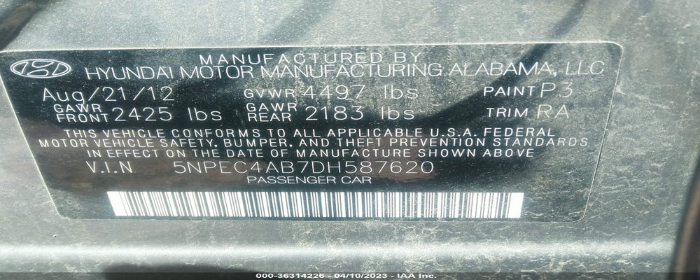 5NPEC4AB7DH587620 2013 HYUNDAI SONATA photo no. 9