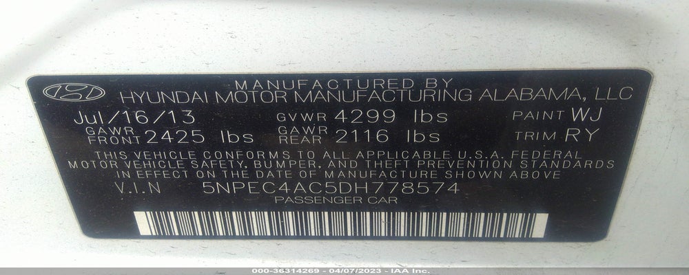 5NPEC4AC5DH778574 2013 HYUNDAI SONATA photo no. 9