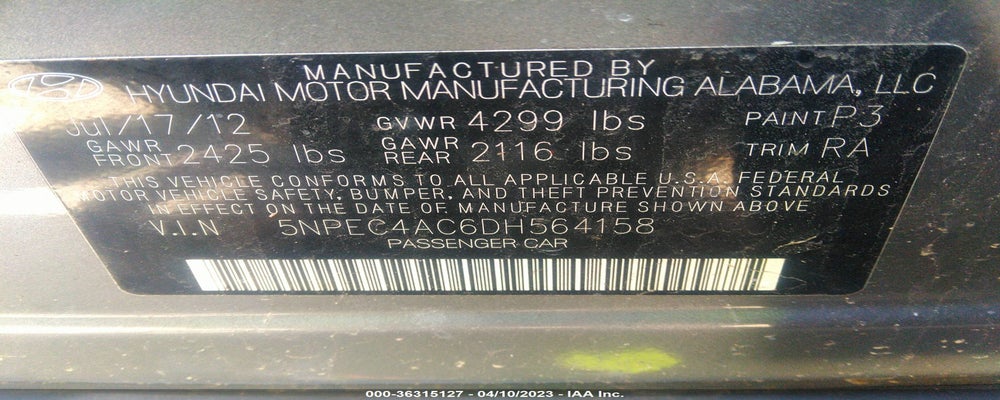 5NPEC4AC6DH564158 2013 HYUNDAI SONATA photo no. 9