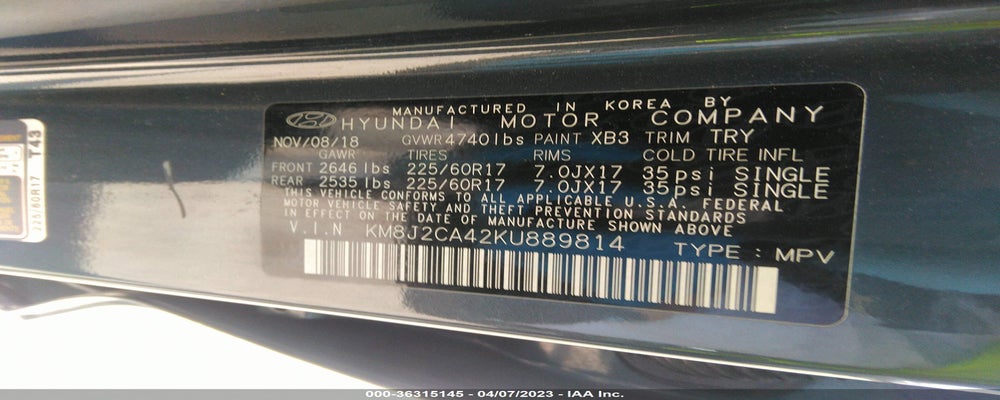KM8J2CA42KU889814 2019 HYUNDAI TUCSON photo no. 9