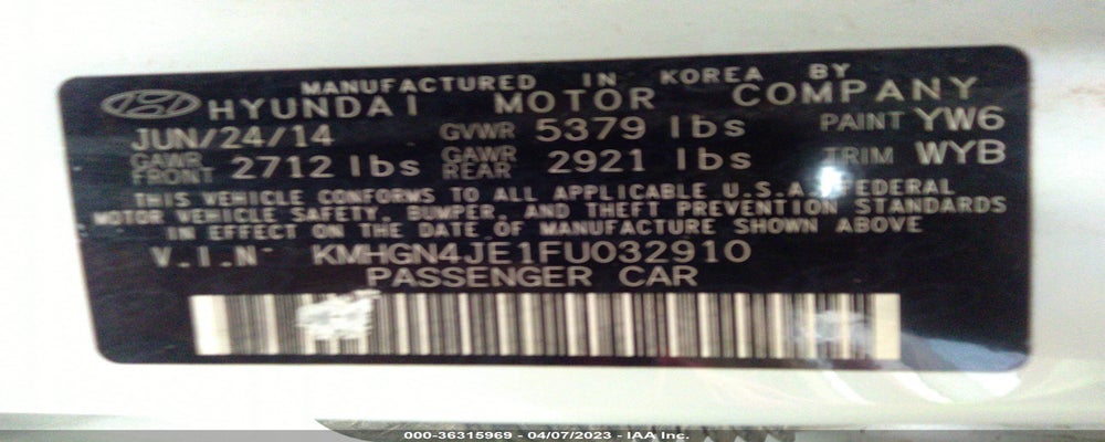 KMHGN4JE1FU032910 2015 HYUNDAI GENESIS photo no. 9