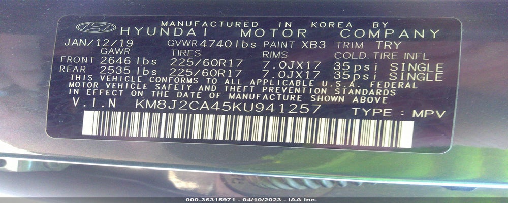 KM8J2CA45KU941257 2019 HYUNDAI TUCSON photo no. 9