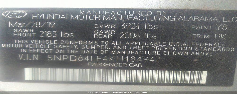 5NPD84LF4KH484942 2019 HYUNDAI ELANTRA photo no. 9