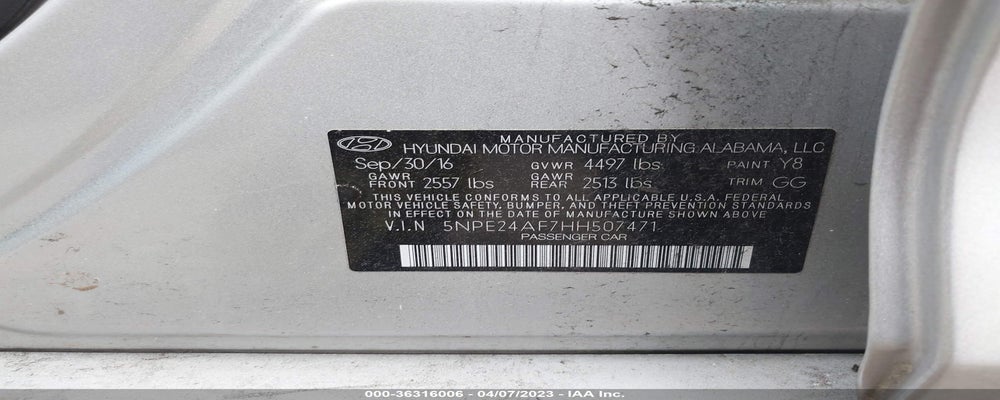 5NPE24AF7HH507471 2017 HYUNDAI SONATA photo no. 9