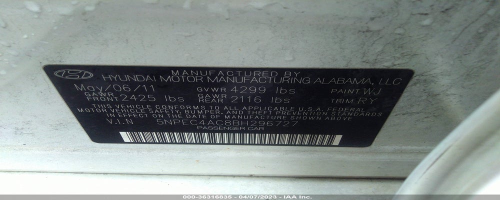 5NPEC4AC8BH296727 2011 HYUNDAI SONATA photo no. 9
