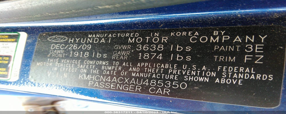 KMHCN4ACXAU485350 2010 HYUNDAI ACCENT photo no. 9