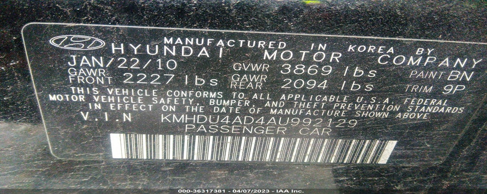 KMHDU4AD4AU992129 2010 HYUNDAI ELANTRA photo no. 9