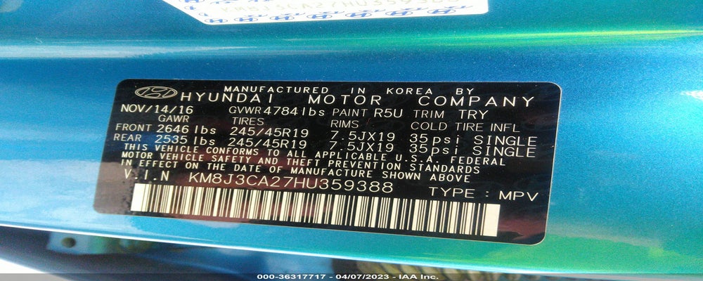 KM8J3CA27HU359388 2017 HYUNDAI TUCSON photo no. 9
