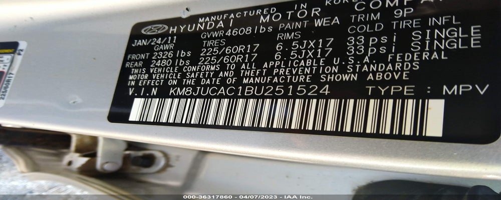 KM8JUCAC1BU251524 2011 HYUNDAI TUCSON photo no. 9