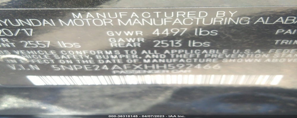 5NPE24AFXHH592466 2017 HYUNDAI SONATA photo no. 9