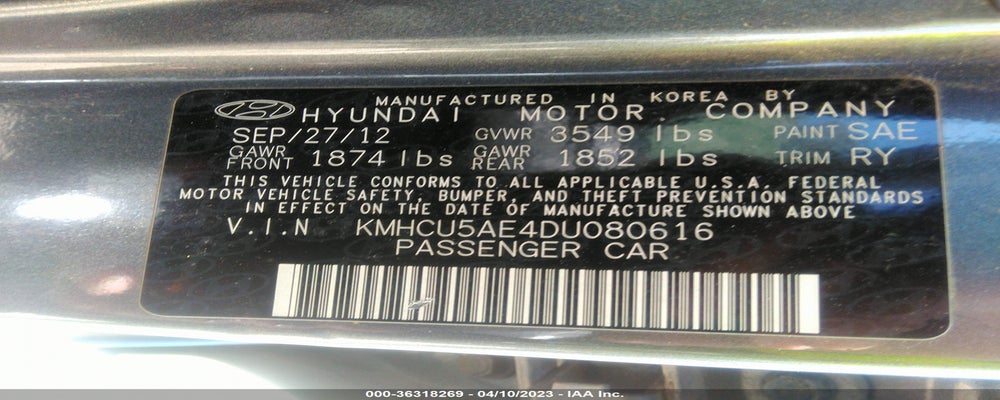 KMHCU5AE4DU080616 2013 HYUNDAI ACCENT photo no. 9