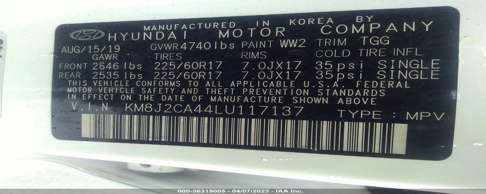 KM8J2CA44LU117137 2020 HYUNDAI TUCSON photo no. 9