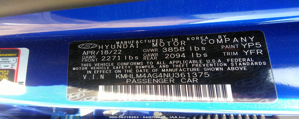 KMHLM4AG4NU361375 2022 HYUNDAI ELANTRA photo no. 9