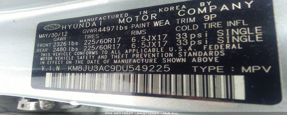 KM8JU3AC9DU549225 2013 HYUNDAI TUCSON photo no. 9