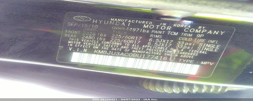 KM8JU3AC0BU177416 2011 HYUNDAI TUCSON photo no. 9