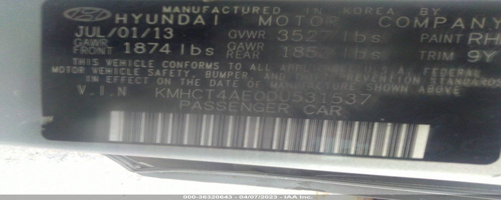 KMHCT4AE0DU531537 2013 HYUNDAI ACCENT photo no. 9