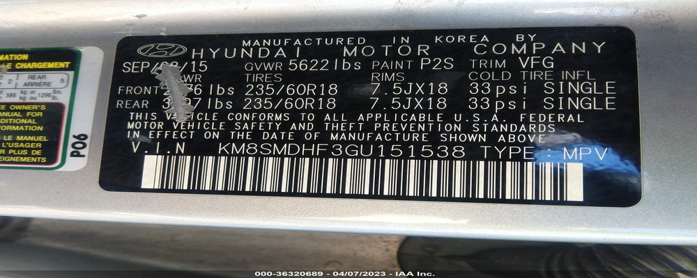 KM8SMDHF3GU151538 2016 HYUNDAI SANTA FE photo no. 9