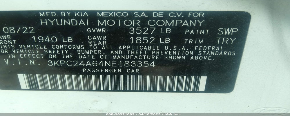 3KPC24A64NE183354 2022 HYUNDAI ACCENT photo no. 9