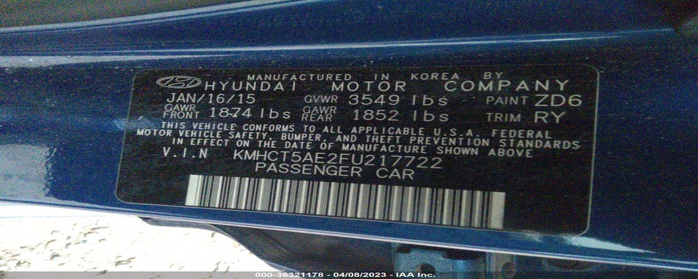 KMHCT5AE2FU217722 2015 HYUNDAI ACCENT photo no. 9