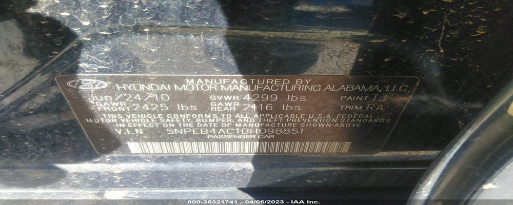 5NPEB4AC1BH098851 2011 HYUNDAI SONATA photo no. 9