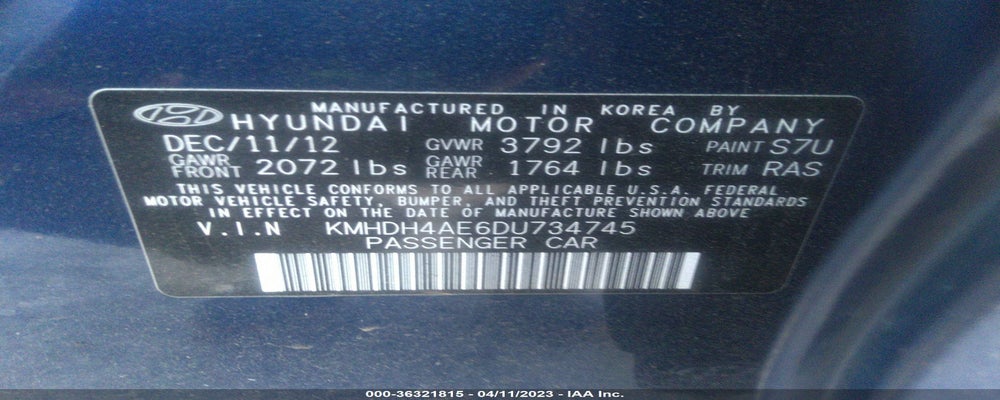 KMHDH4AE6DU734745 2013 HYUNDAI ELANTRA photo no. 9