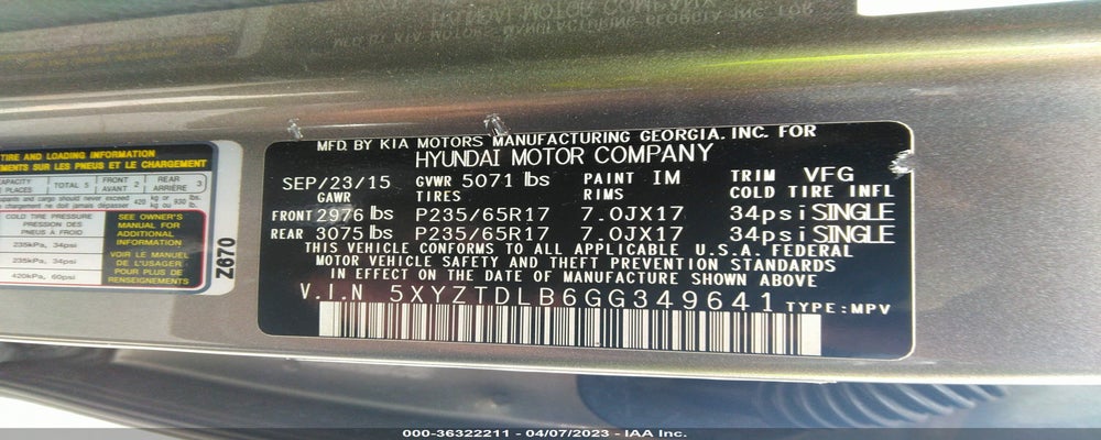 5XYZTDLB6GG349641 2016 HYUNDAI SANTA FE SPORT photo no. 9