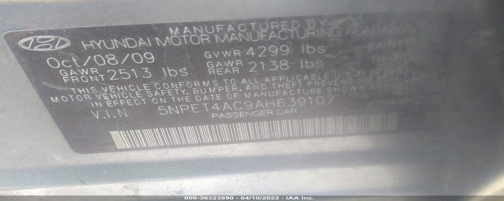 5NPET4AC9AH639107 2010 HYUNDAI SONATA photo no. 9