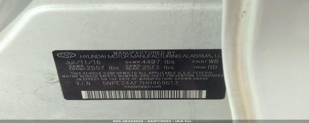 5NPE24AF7HH469613 2017 HYUNDAI SONATA photo no. 9