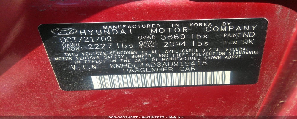 KMHDU4AD3AU919415 2010 HYUNDAI ELANTRA photo no. 9
