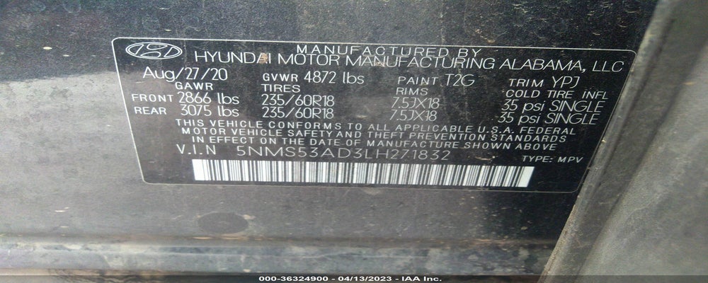 5NMS53AD3LH271832 2020 HYUNDAI SANTA FE photo no. 9