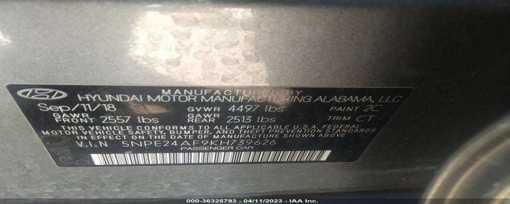 5NPE24AF9KH739626 2019 HYUNDAI SONATA photo no. 9