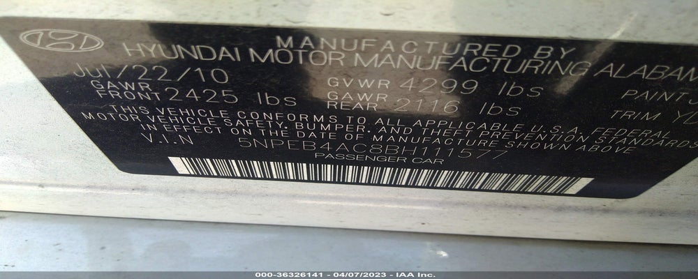 5NPEB4AC8BH111577 2011 HYUNDAI SONATA photo no. 9