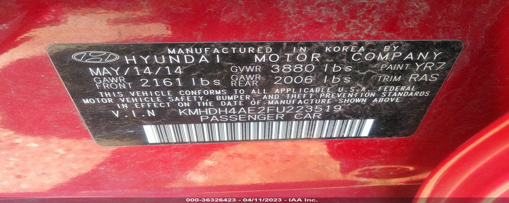 KMHDH4AE2FU223519 2015 HYUNDAI ELANTRA photo no. 9